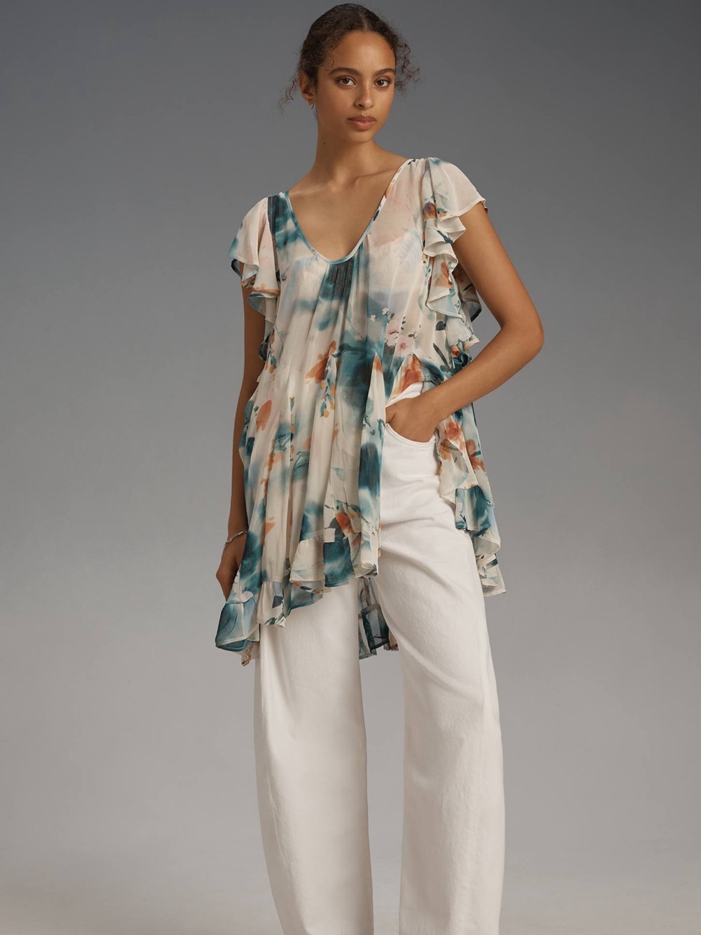 Anthropologie NWT Godet Swing Tunic Asymmetrical Sheer Boho Ethereal Top